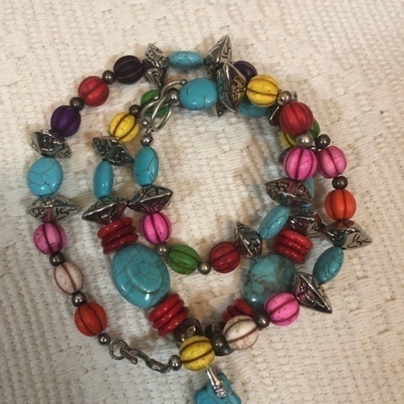 Artisan Art Deco Boho Beaded Turquoise Cross Necklace & Bracelet - Picture 12 of 12